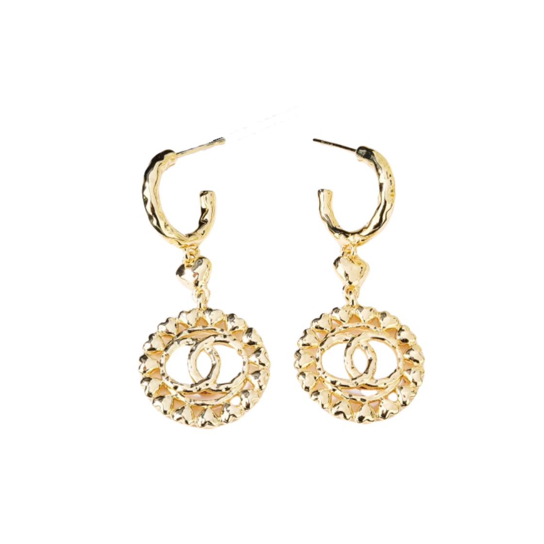 CCE141 Chanel metal gold Heart CC earring - ccjewelryacc