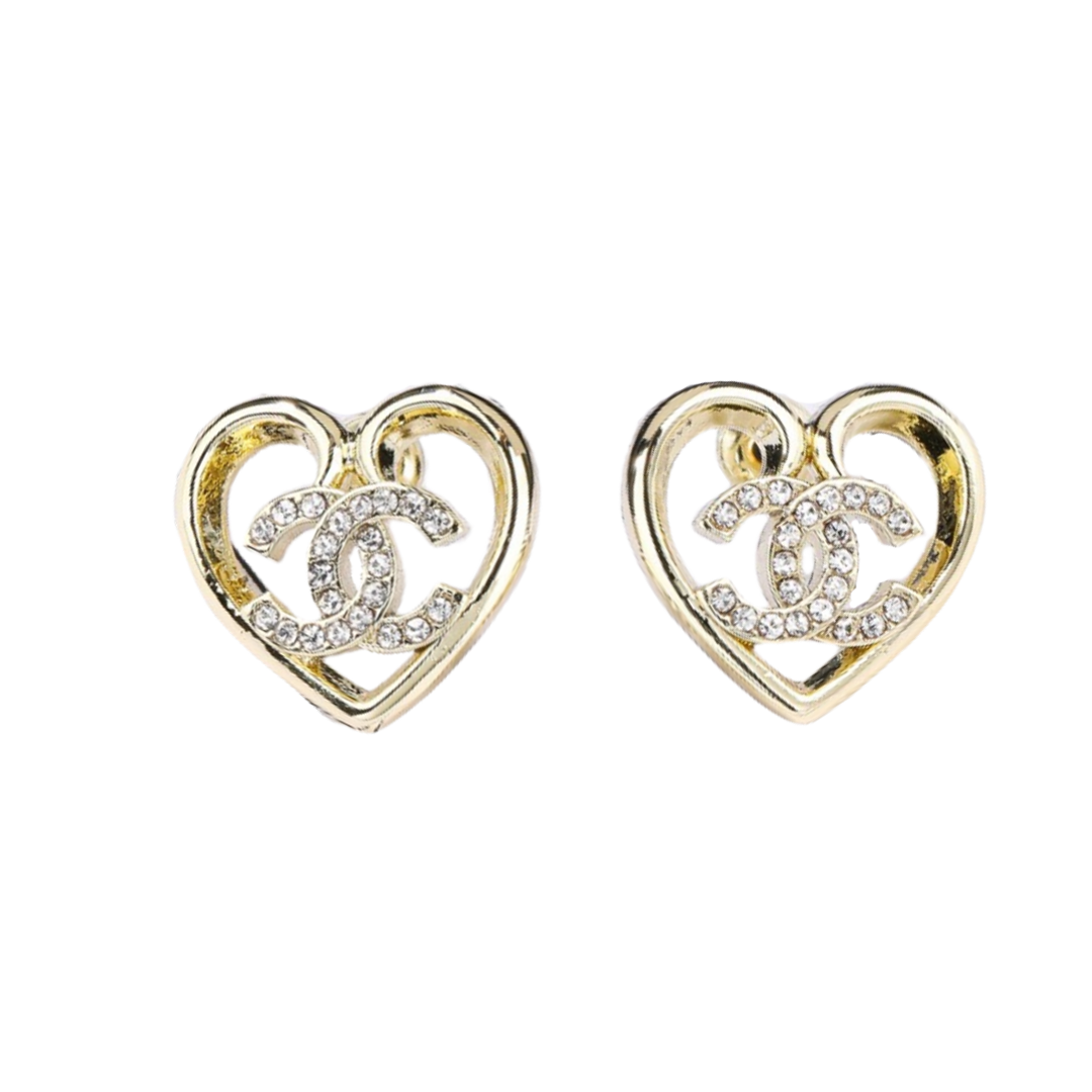 CCE205 Chanel metal crystal heart earrings - ccjewelryacc