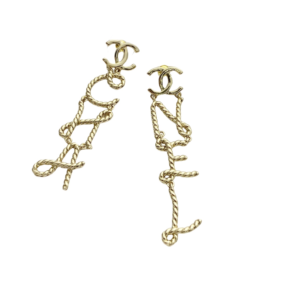 CCE235 Chanel Twist metal letters stud drop earring - ccfashionjewelry
