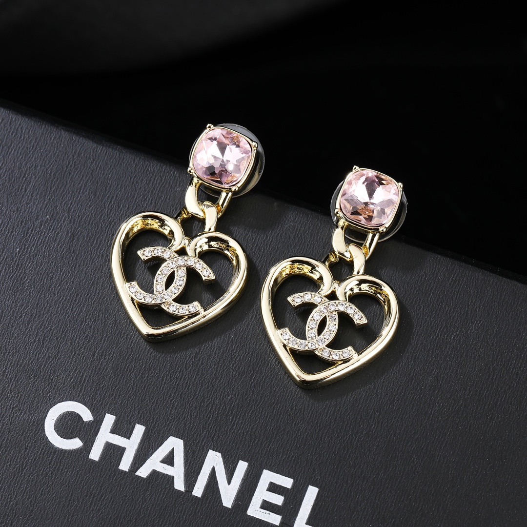 CCE205 Chanel metal crystal heart earrings - ccjewelryacc