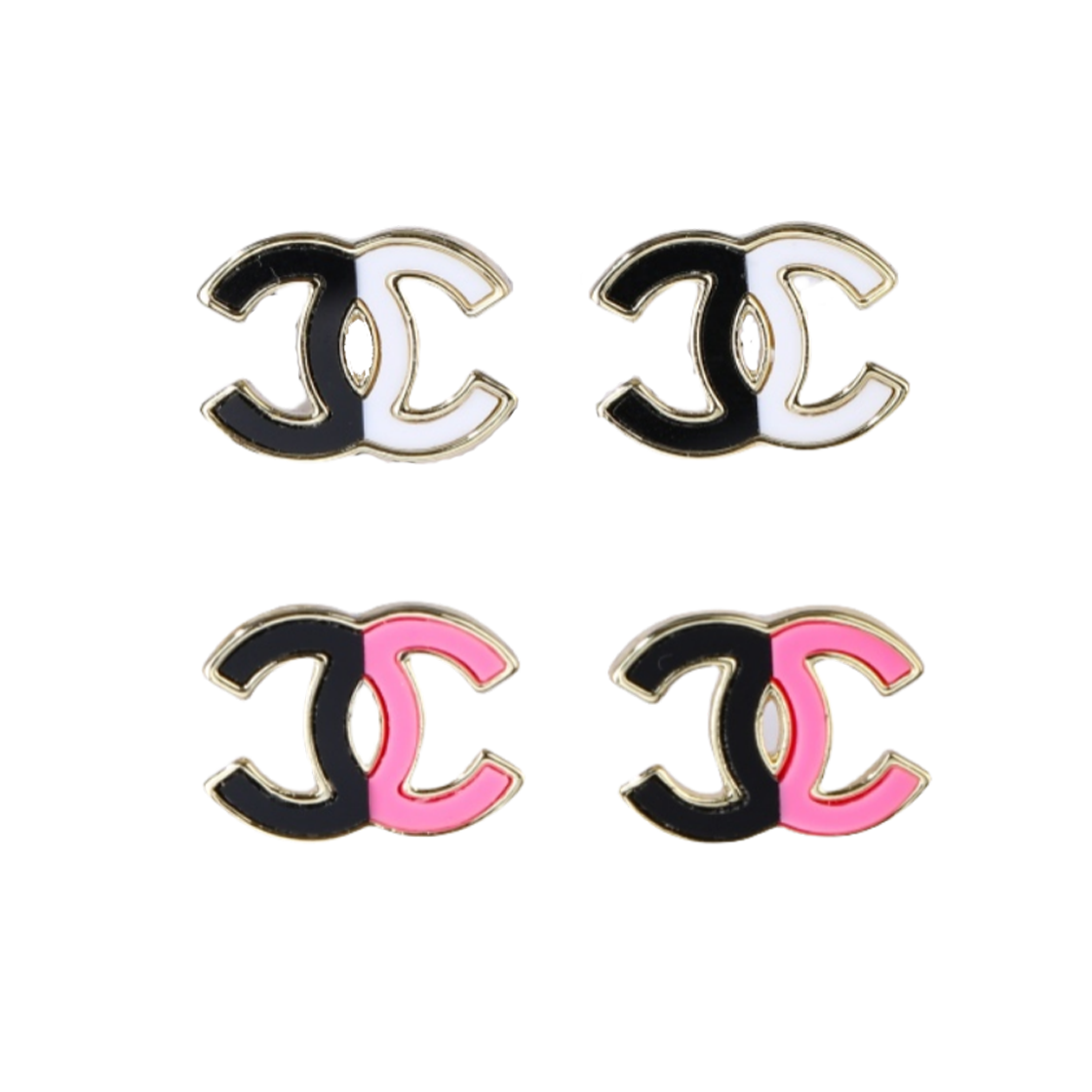 CCE282 Chanel Pink/black/white Enamel CC logo stud earring - ccfashionjewelry