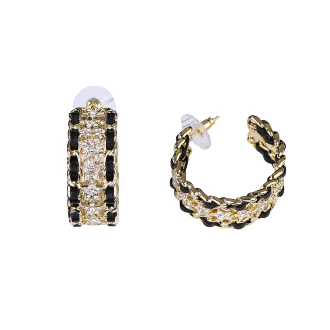 CCE782 Chanel Metal leather Star cc hoop earrings - ccjewelryacc