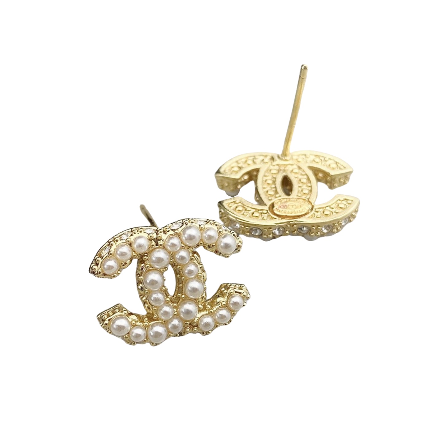 CCE163 Chanel metal and pearls CC logo stud earring - ccjewelryacc