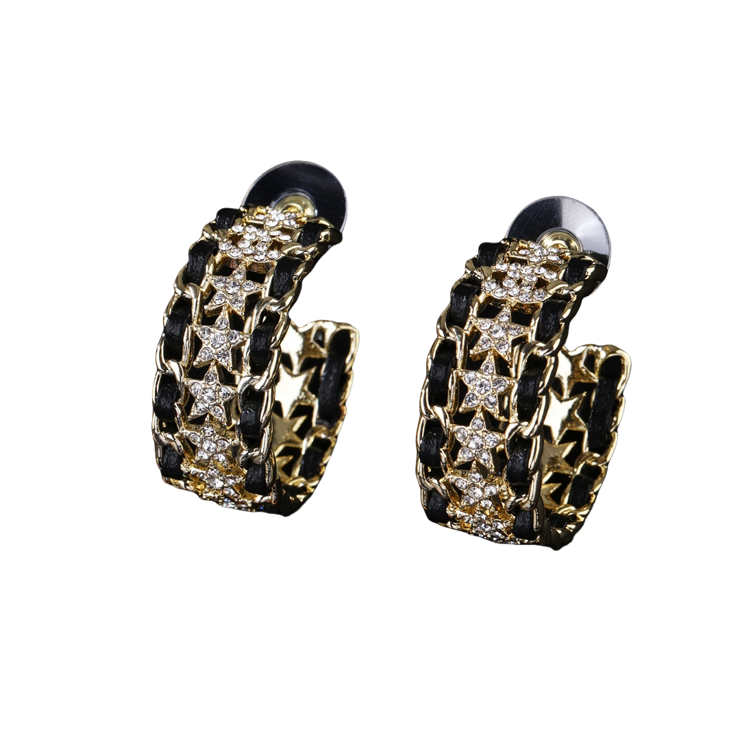 CCE782 Chanel Metal leather Star cc hoop earrings - ccjewelryacc