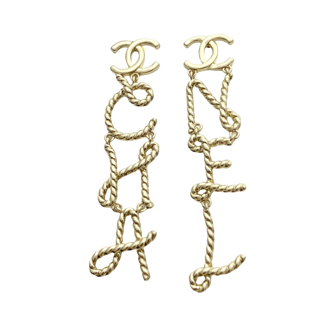 CCE235 Chanel Twist metal letters stud drop earring - ccfashionjewelry