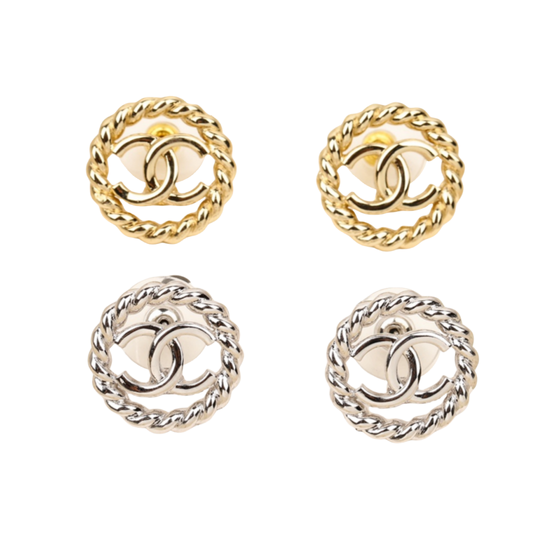 CCE139 Chanel Twist metal round cc logo stud earrings - ccjewelryacc