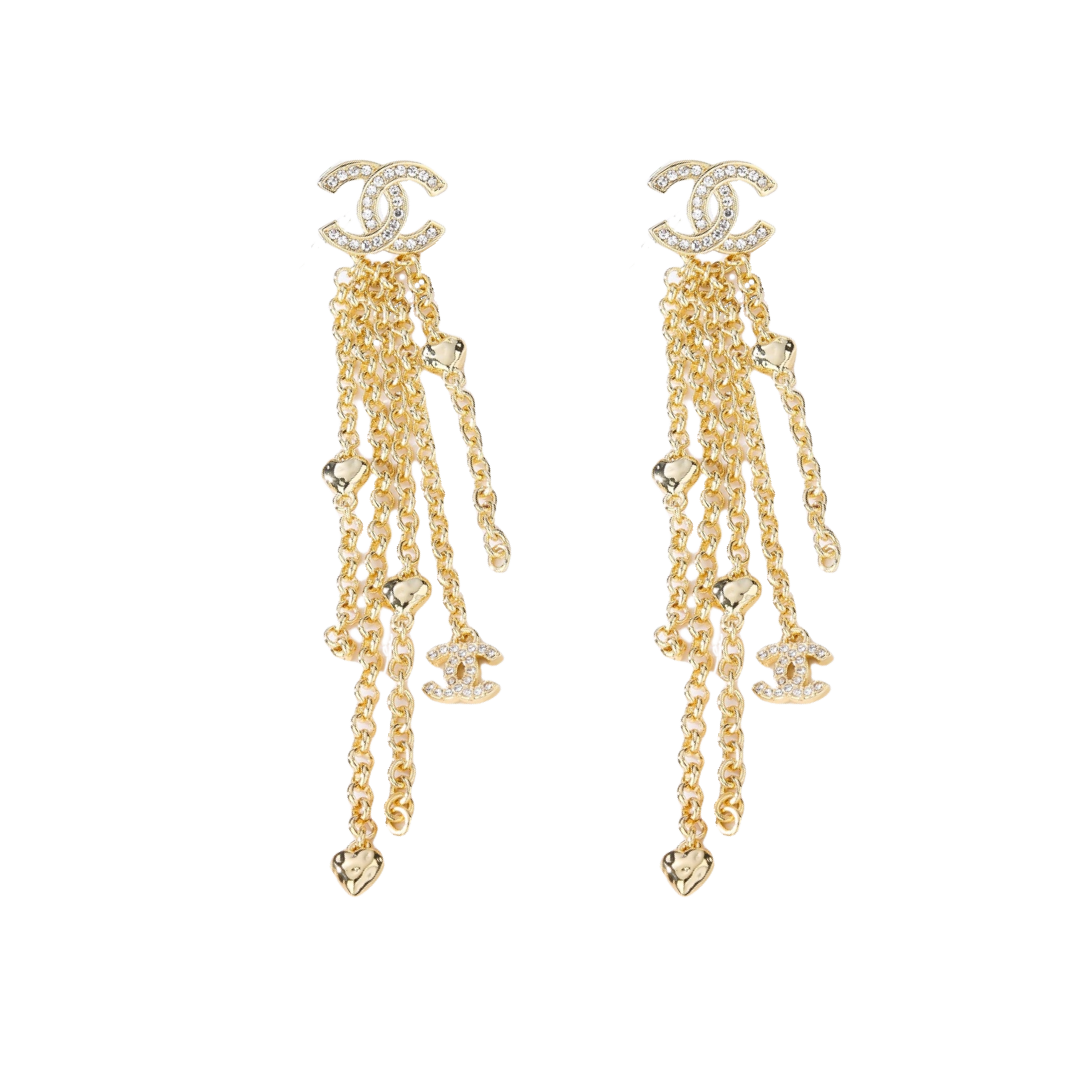 CCE152 Chanel Metal gold Heart cc logo tassels earing - ccfashionjewelry