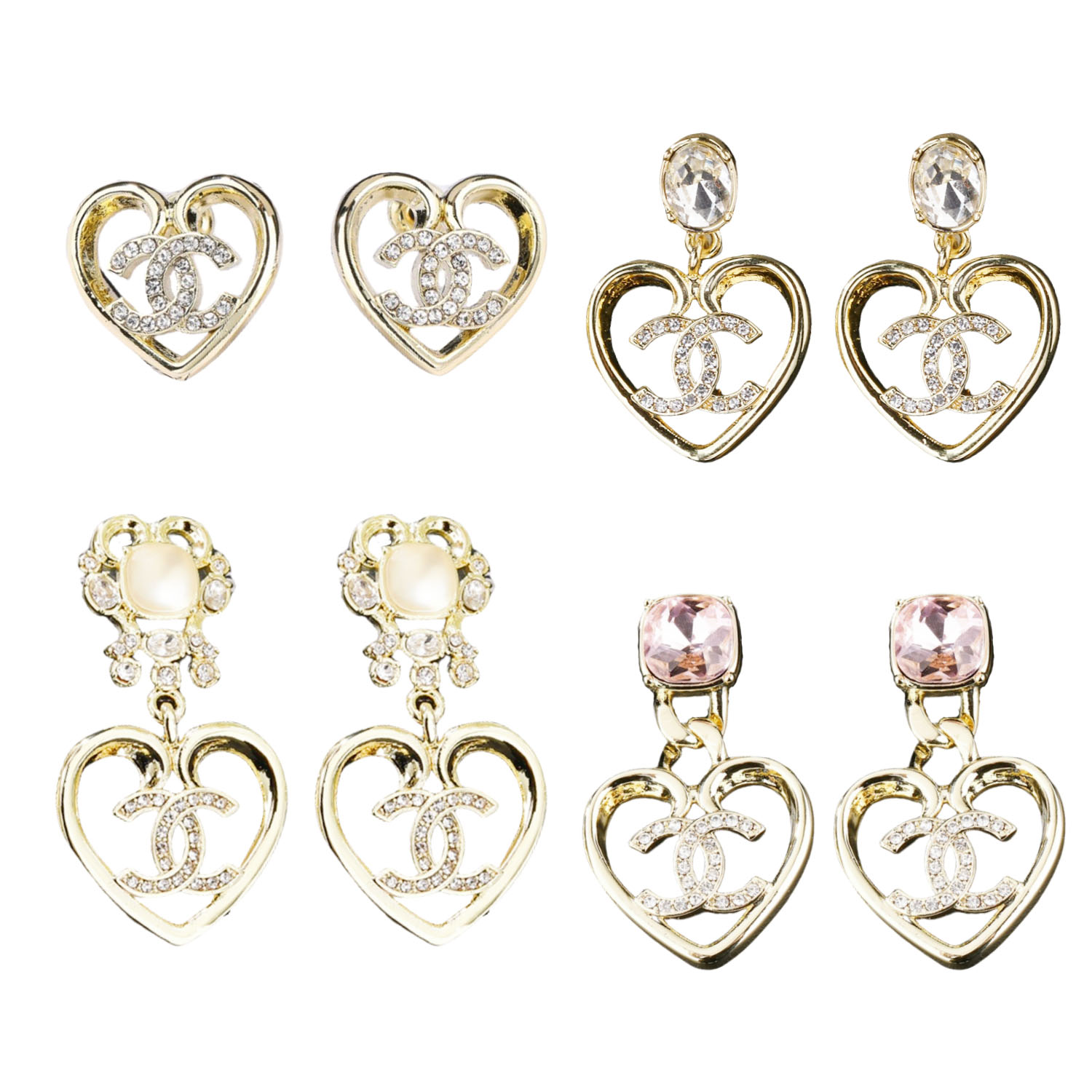 CCE205 Chanel metal crystal heart earrings - ccjewelryacc