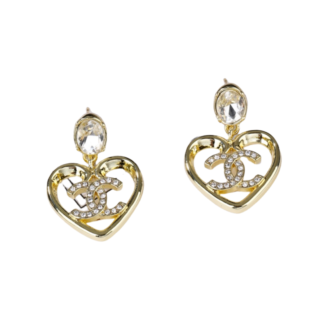 CCE205 Chanel metal crystal heart earrings - ccjewelryacc