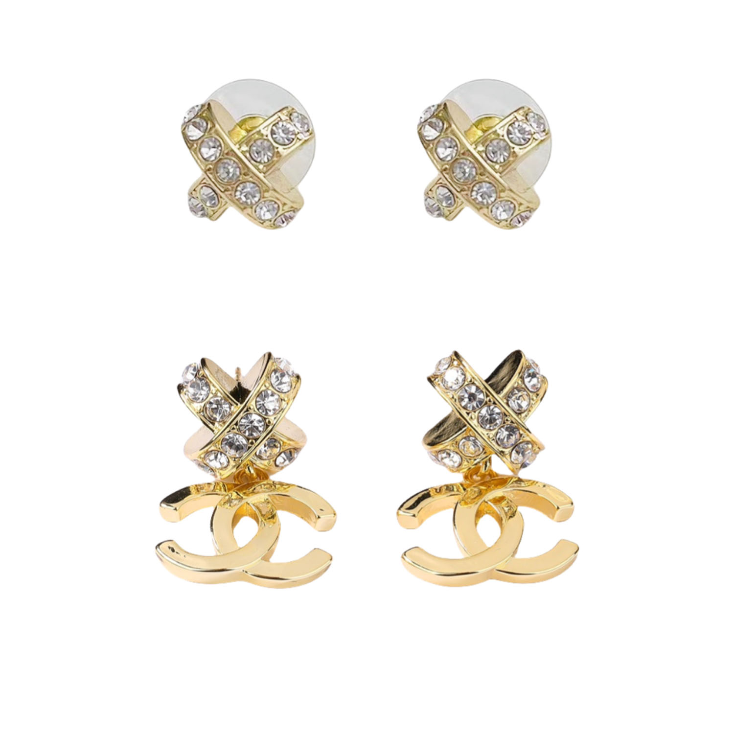 CCE603 Chanel Metal crystal cross element with cc logo stud earring - ccjewelryacc