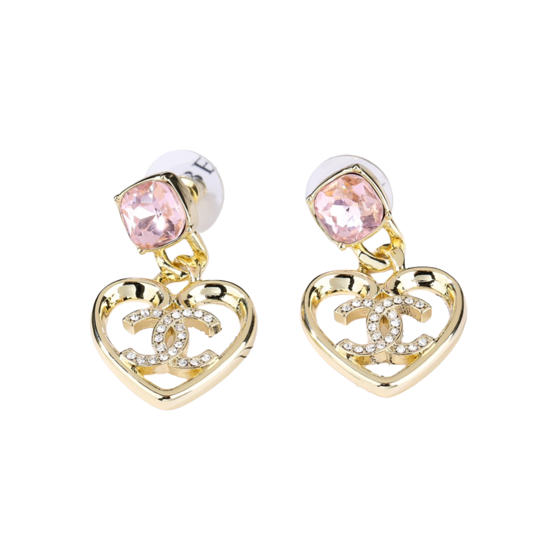 CCE205 Chanel metal crystal heart earrings - ccjewelryacc