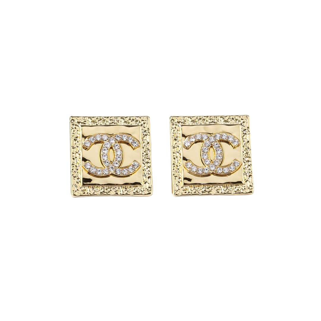 CCE215 Vintage metal square CC logo stud earring - ccjewelryacc