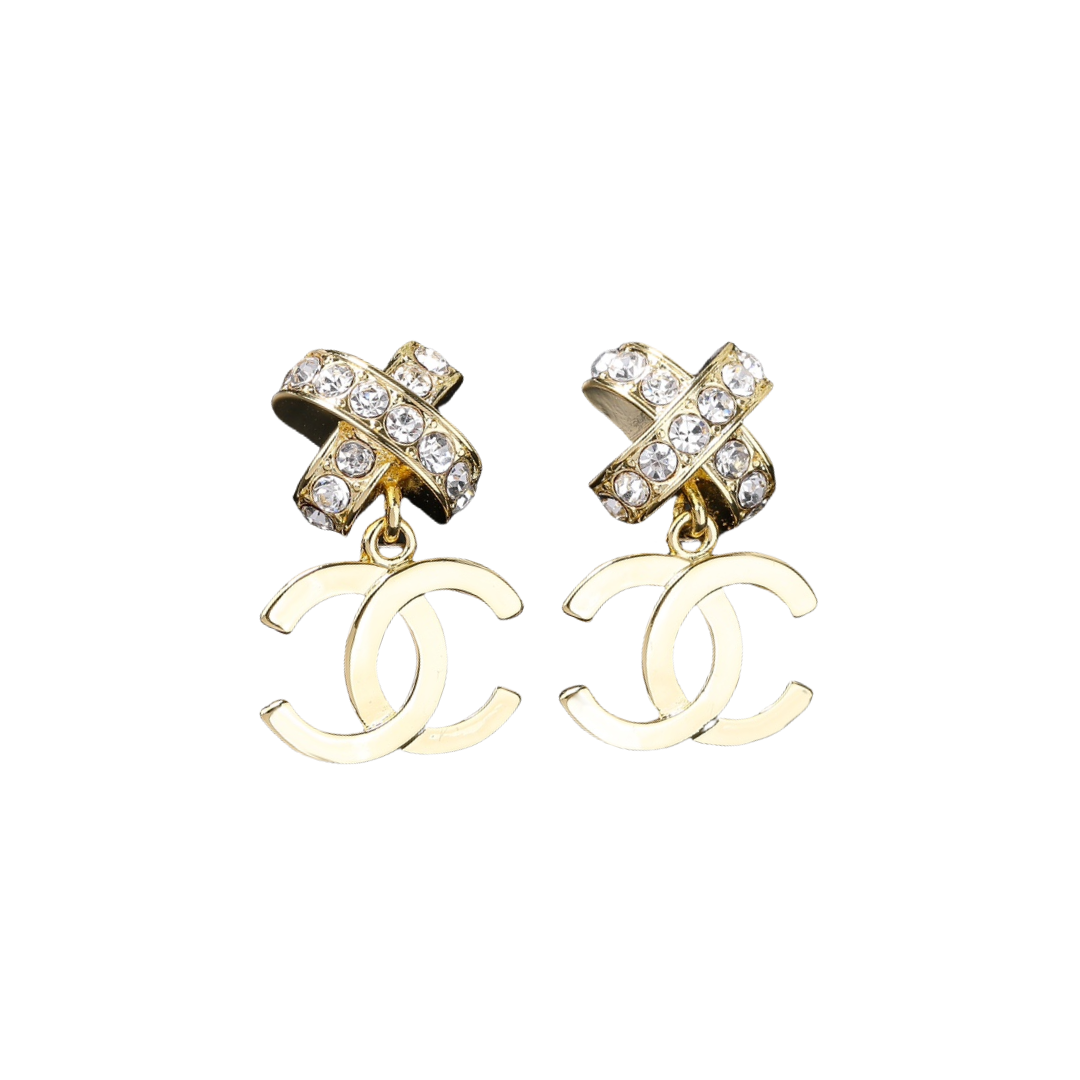 CCE603 Chanel Metal crystal cross element with cc logo stud earring - ccjewelryacc