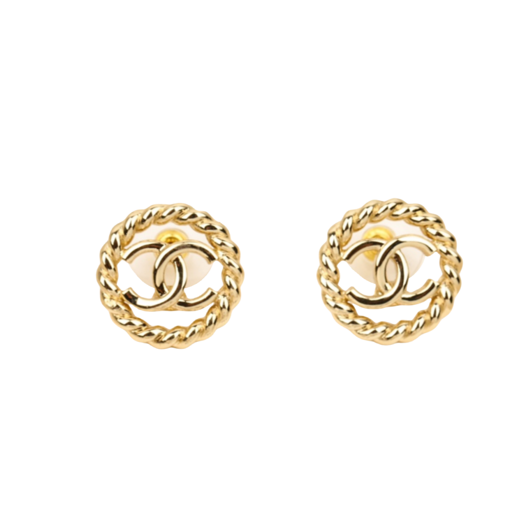 CCE139 Chanel Twist metal round cc logo stud earrings - ccfashionjewelry