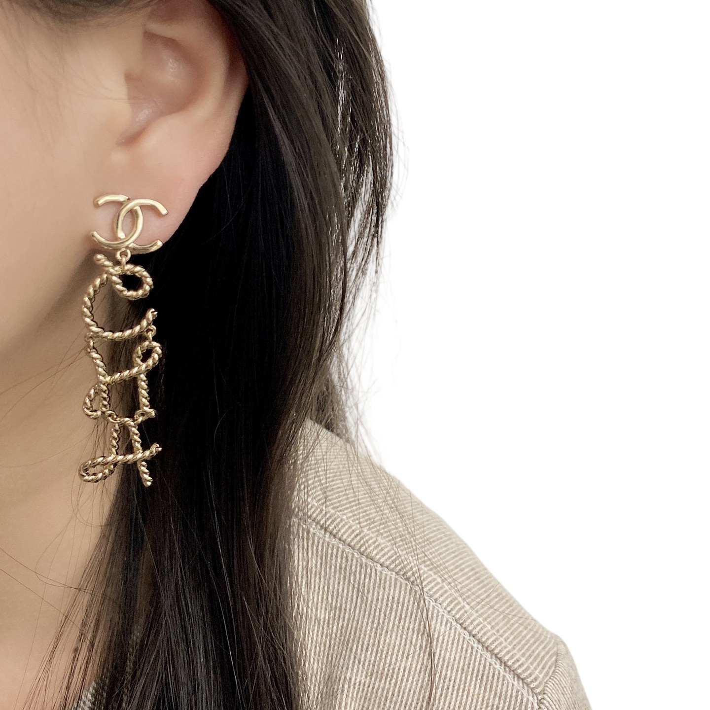 CCE235 Chanel Twist metal letters stud drop earring - ccjewelryacc