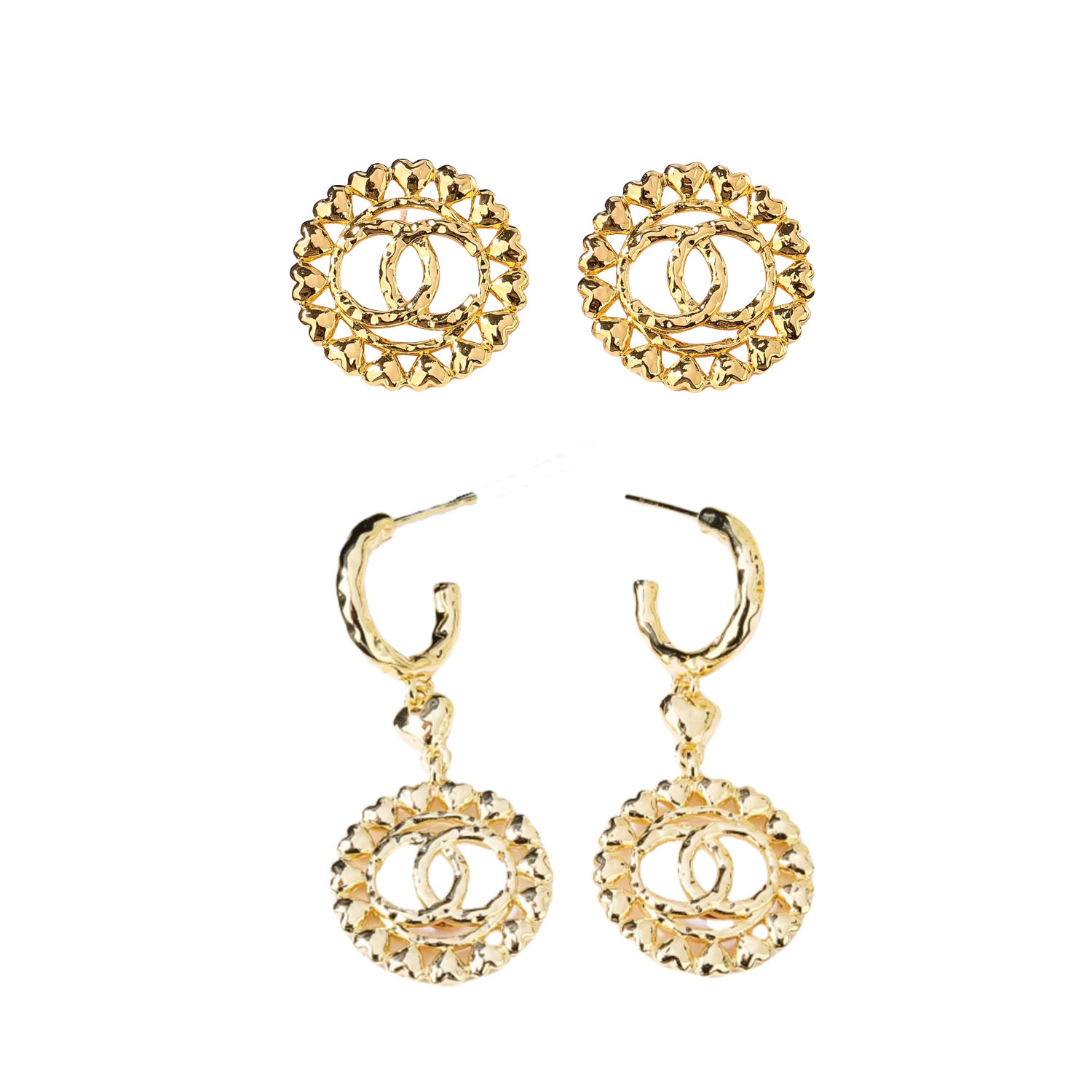 CCE141 Chanel metal gold Heart CC earring - ccjewelryacc