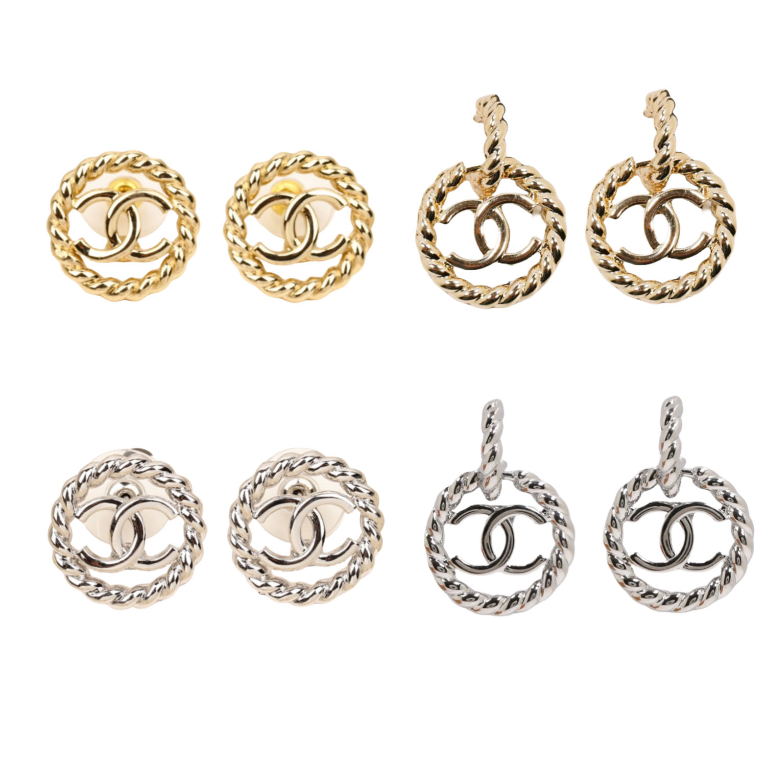 CCE139 Chanel Twist metal round cc logo stud earrings - ccfashionjewelry