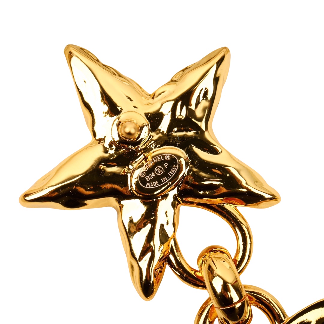 CCE290 Chanel 24p metal gold embossment and black enamel asymmetry CC logo stud Earring - ccjewelryacc