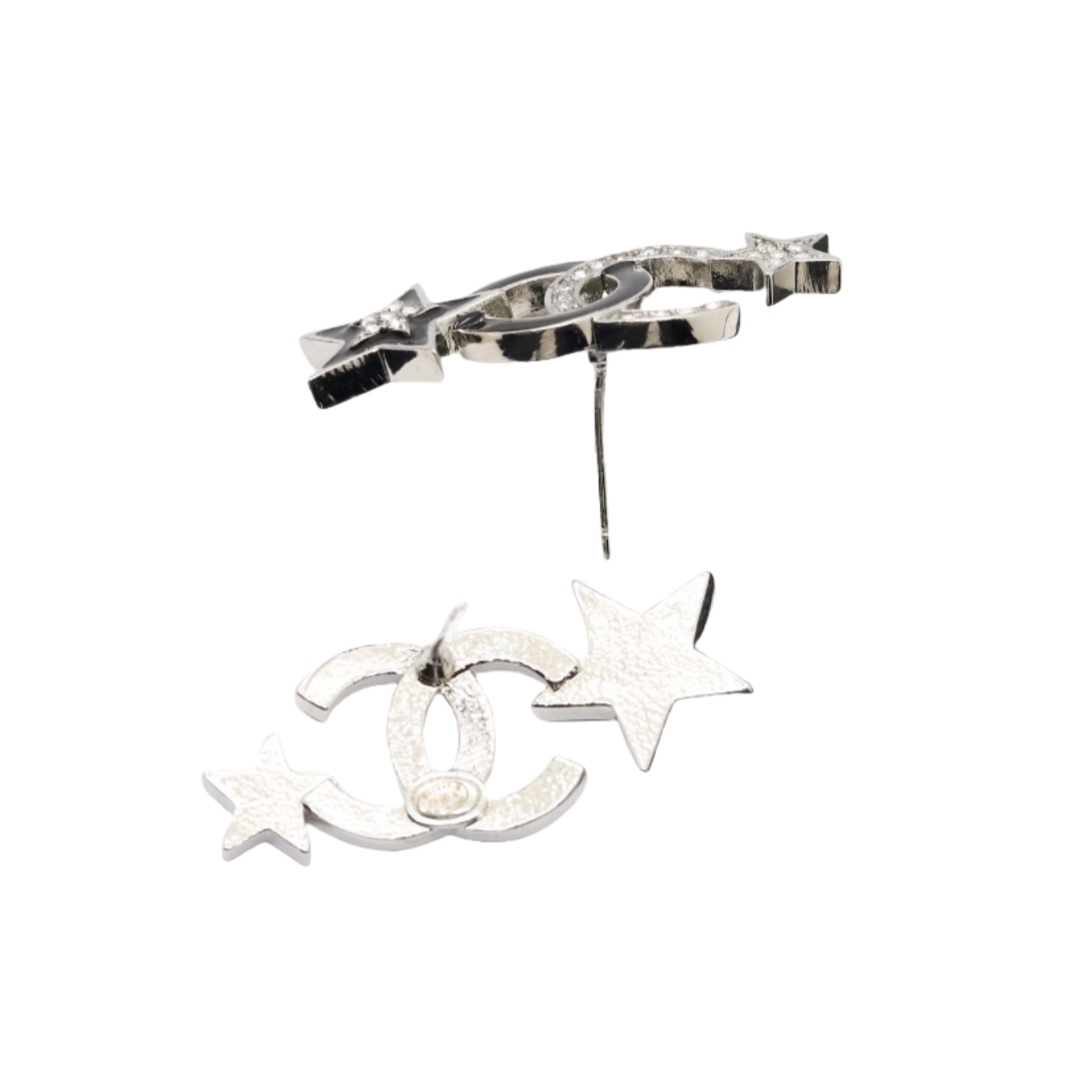 CCE137 Chanel crystal and black enamel star CC logo stud earring - ccjewelryacc