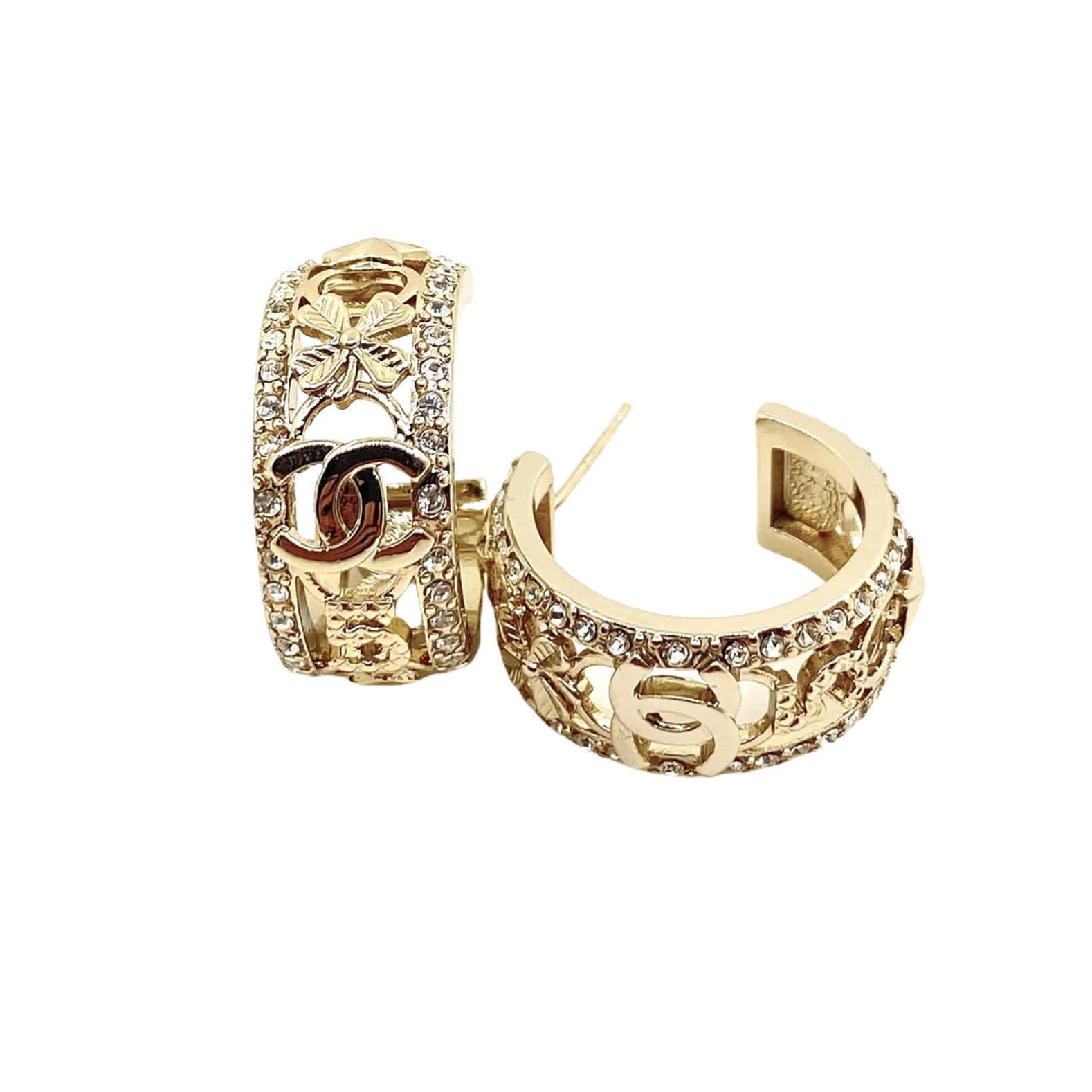 CCE064 Chanel metal crystal clover no 5 and CC logo hook earring - ccfashionjewelry