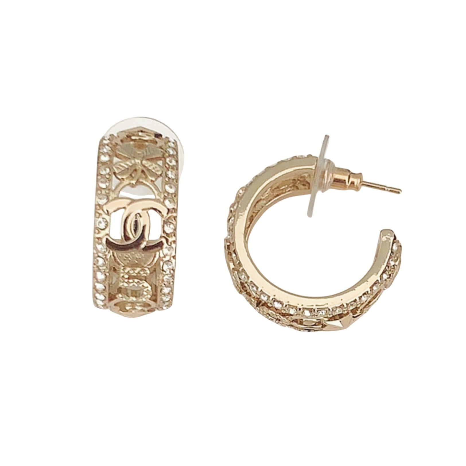 CCE064 Chanel metal crystal clover no 5 and CC logo hook earring - ccfashionjewelry