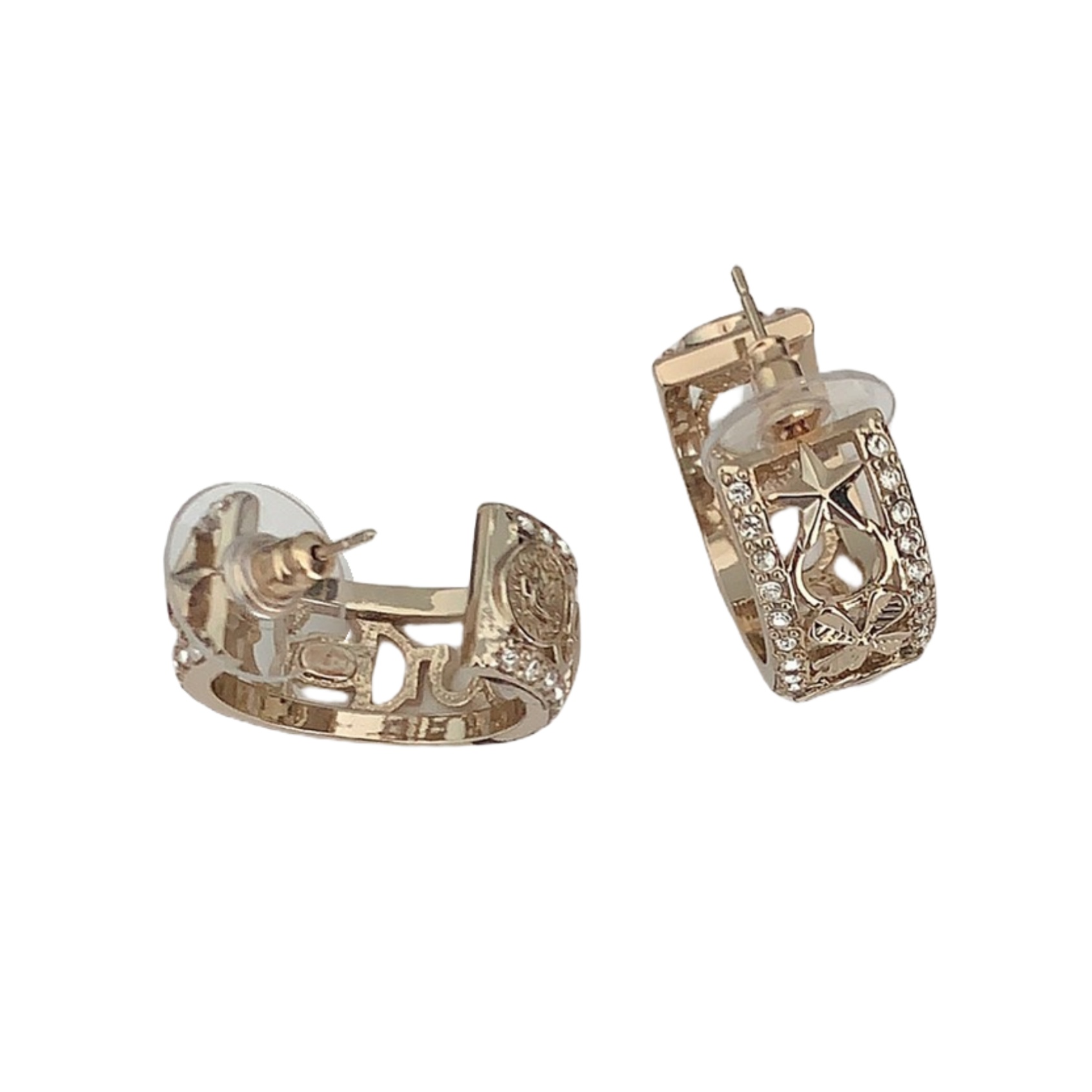 CCE064 Chanel metal crystal clover no 5 and CC logo hook earring - ccjewelryacc