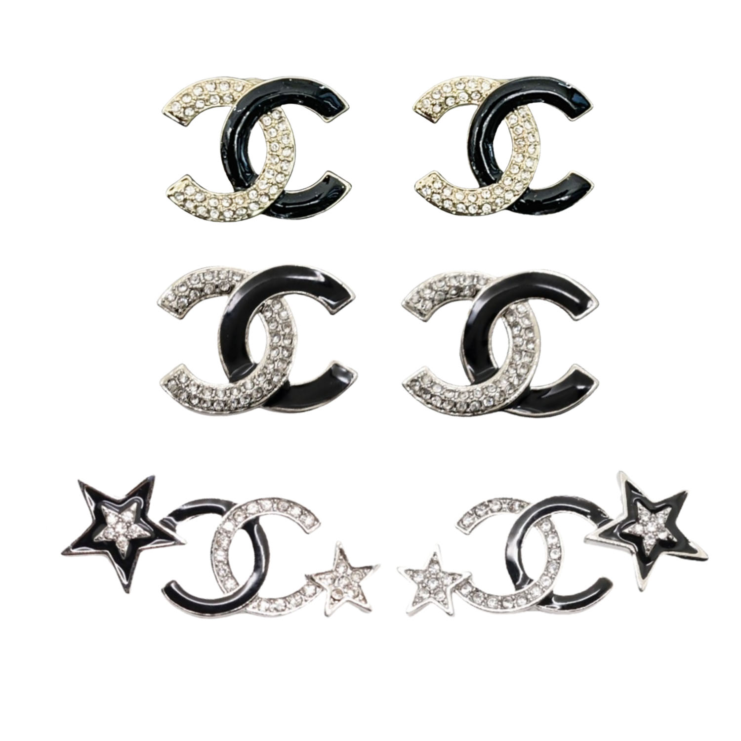 CCE137 Chanel crystal and black enamel star CC logo stud earring - ccfashionjewelry