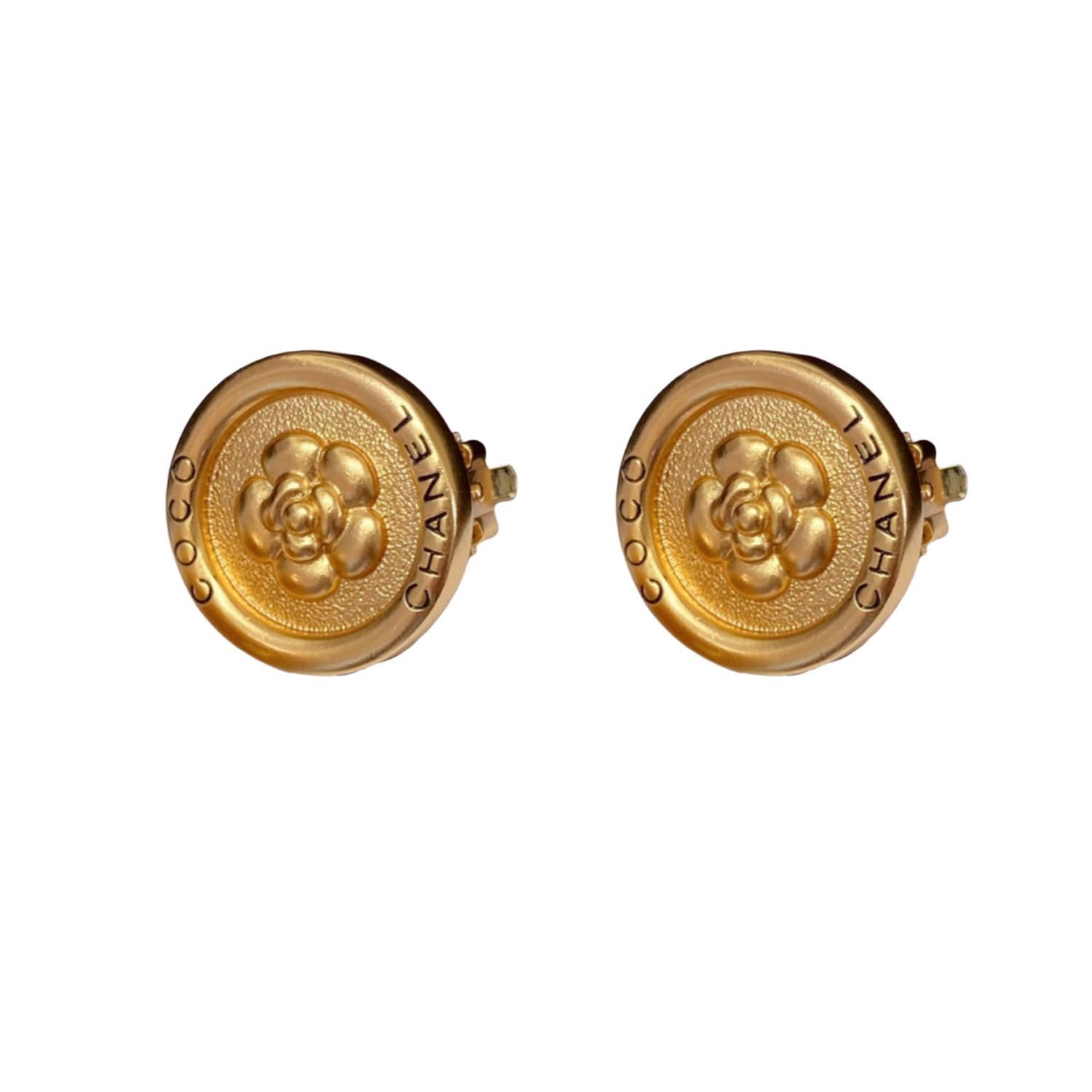 CCE627 Chanel coco metal gold vintage camellia clip earrings - ccfashionjewelry