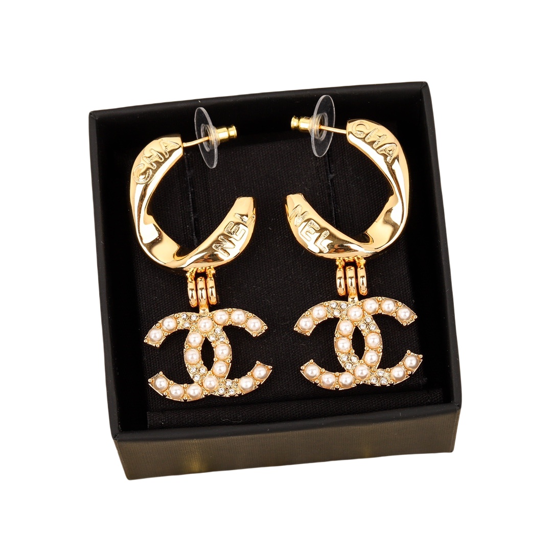 CCE752 Chanel 24A pearl crystal CC drop earrings - ccjewelryacc
