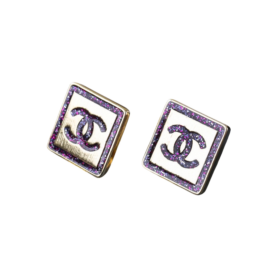CCE026 Chanel colorful stud earring with cc logo - ccjewelryacc