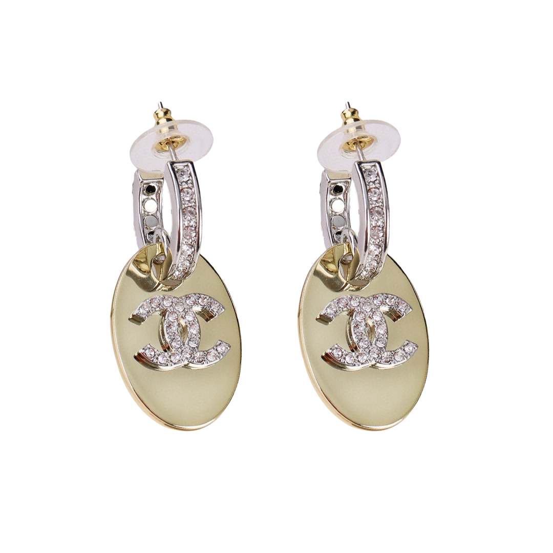 CCE054 Metal crystal CC logo earring - ccjewelryacc