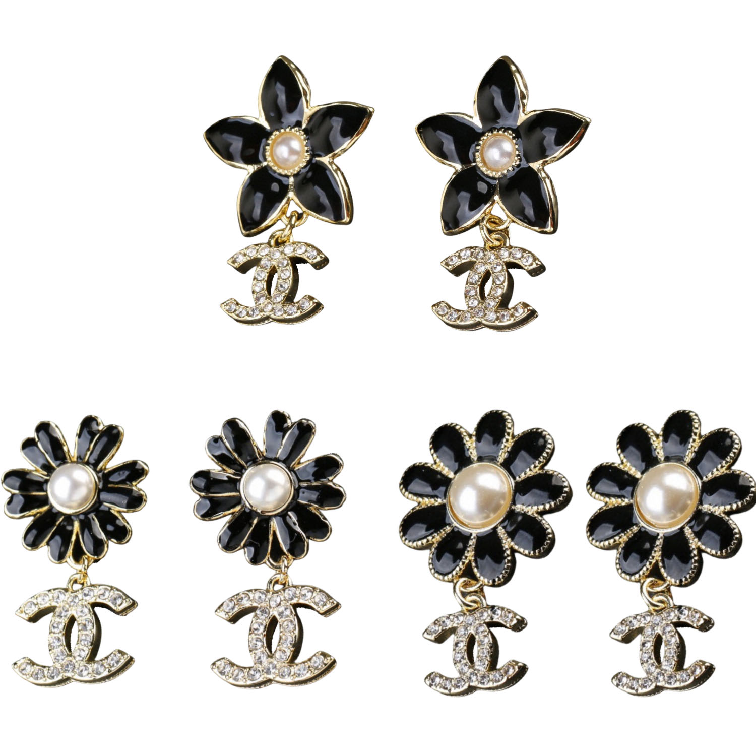 CCE028 Chanel enamel black sun flower earring - ccjewelryacc