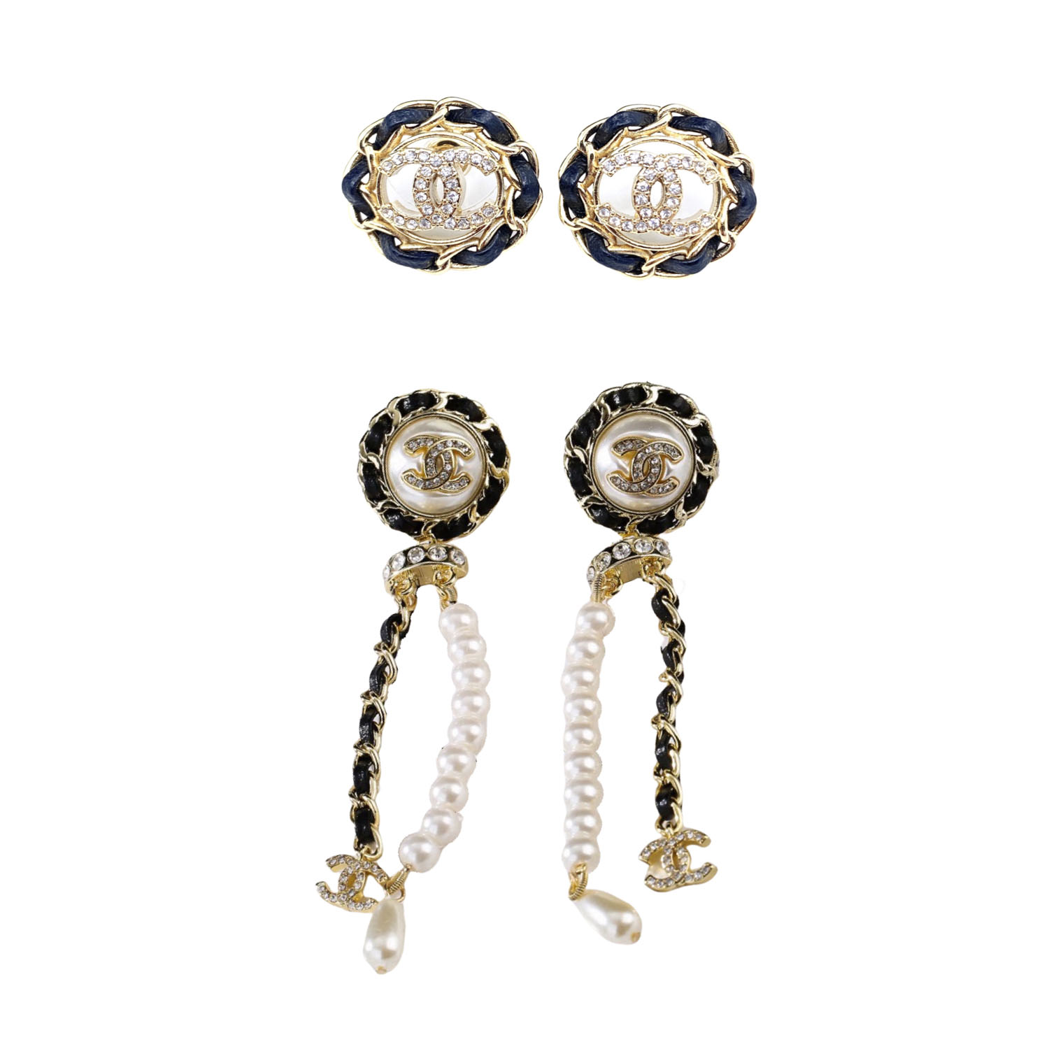CCE040 Chanel metal leather and pearls tassel earrings - ccfashionjewelry