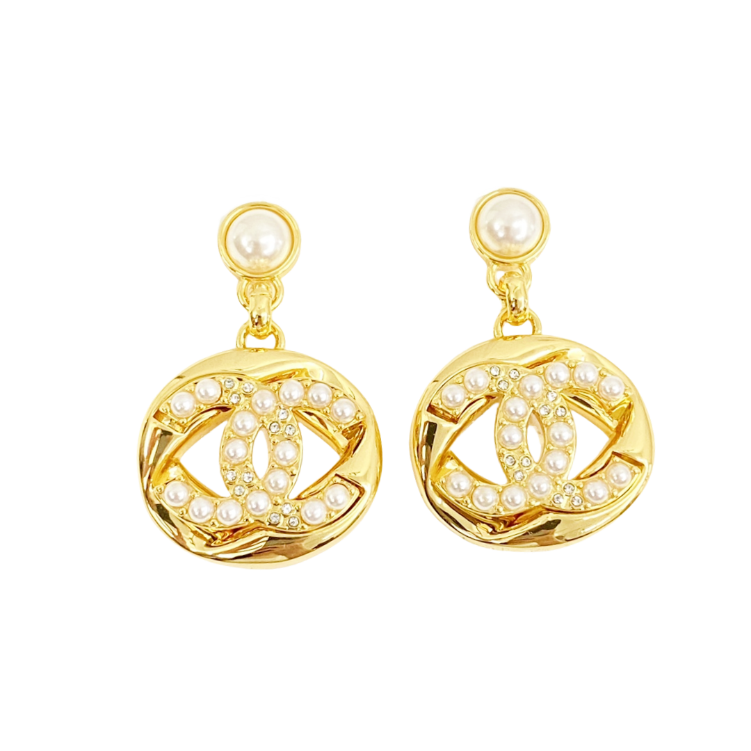 CCE790 CC Crystal pearl stud earrings - ccjewelryacc