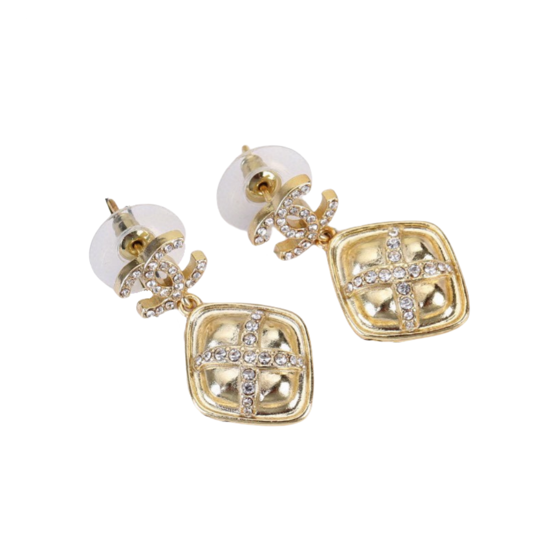CCE757 Chanel rhombus crystal cross drop earrings - ccjewelryacc
