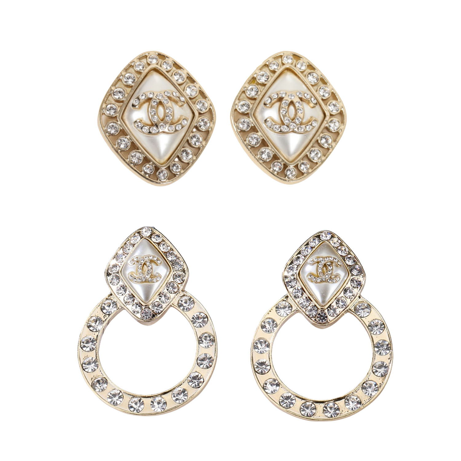 CCE097 Chanel crystal rhombus stud earrings - ccjewelryacc