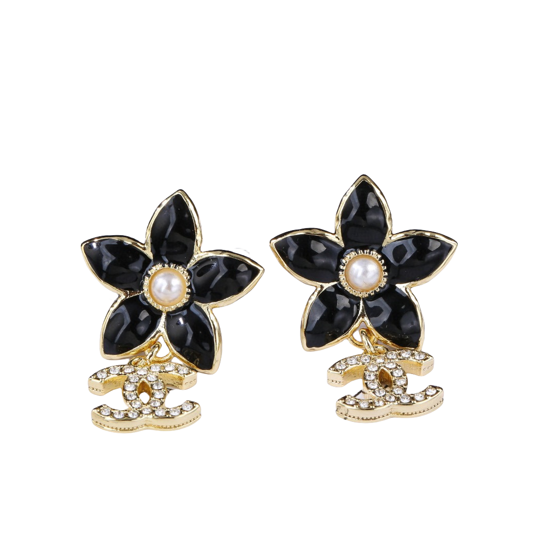 CCE028 Chanel enamel black sun flower earring - ccjewelryacc