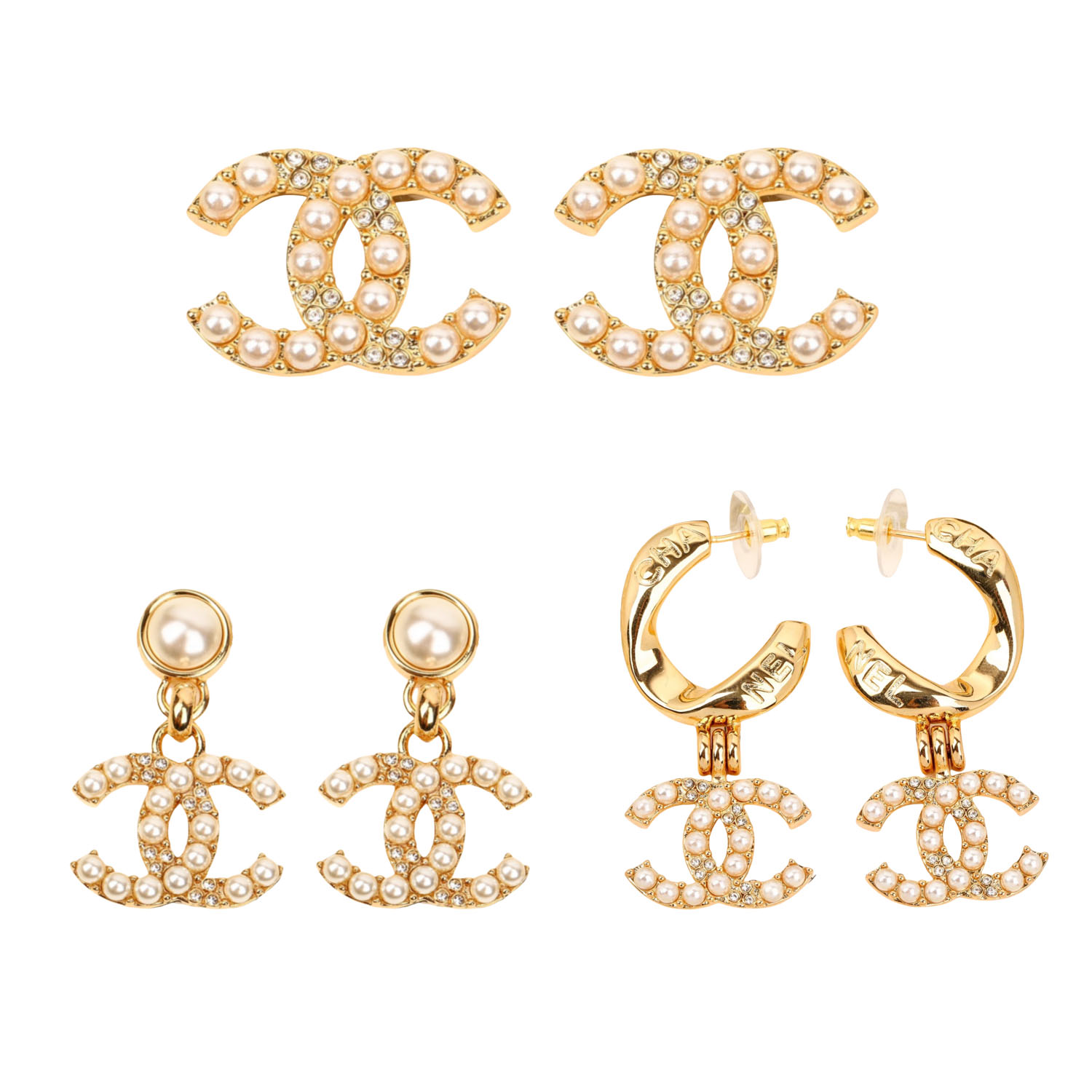 CCE752 Chanel 24A pearl crystal CC drop earrings - ccjewelryacc