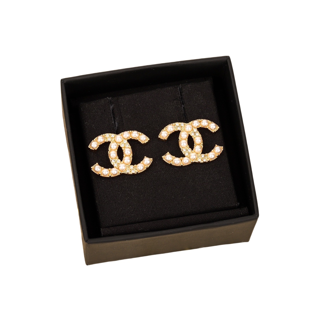 CCE752 Chanel 24A pearl crystal CC drop earrings - ccjewelryacc