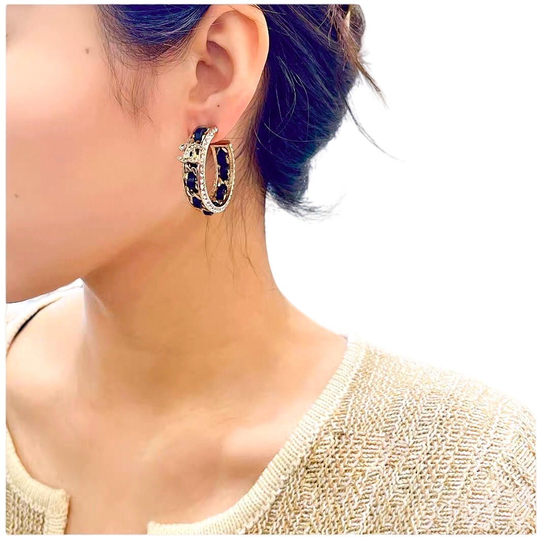 CCE067 Chanel metal leather hook earrings with crystal - ccjewelryacc