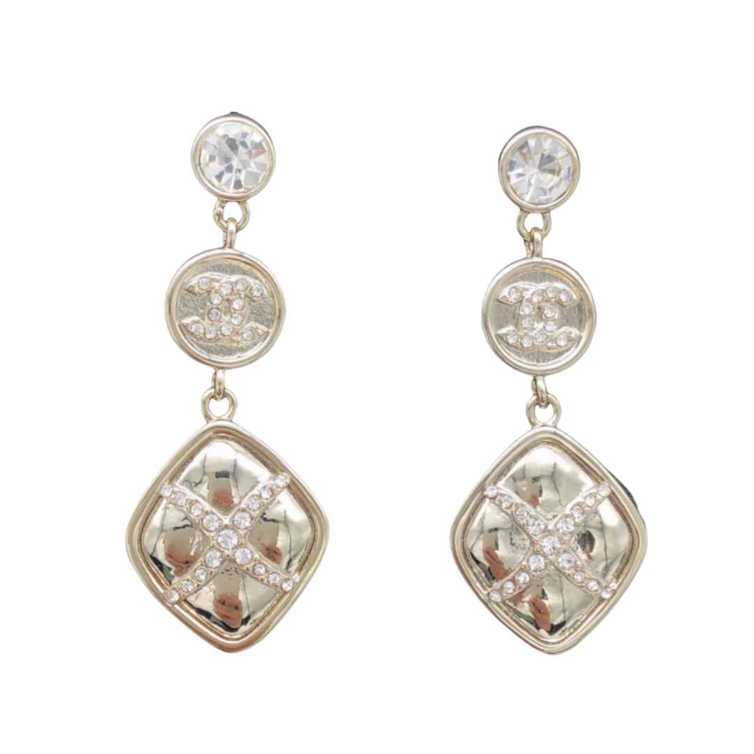 CCE757 Chanel rhombus crystal cross drop earrings - ccjewelryacc