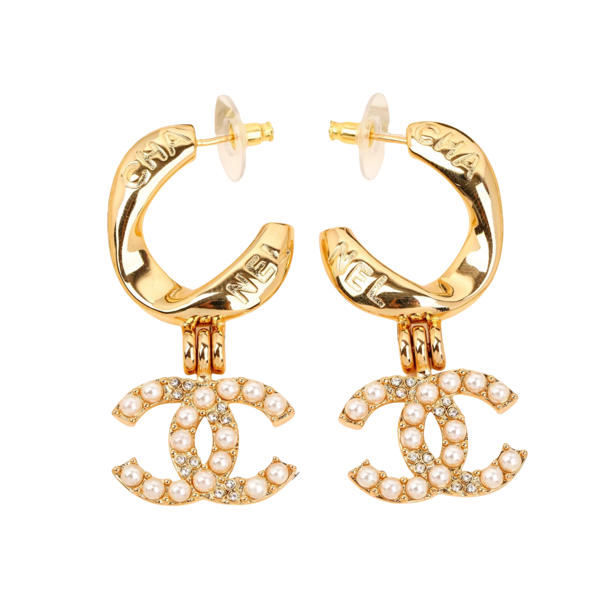 CCE752 Chanel 24A pearl crystal CC drop earrings - ccjewelryacc