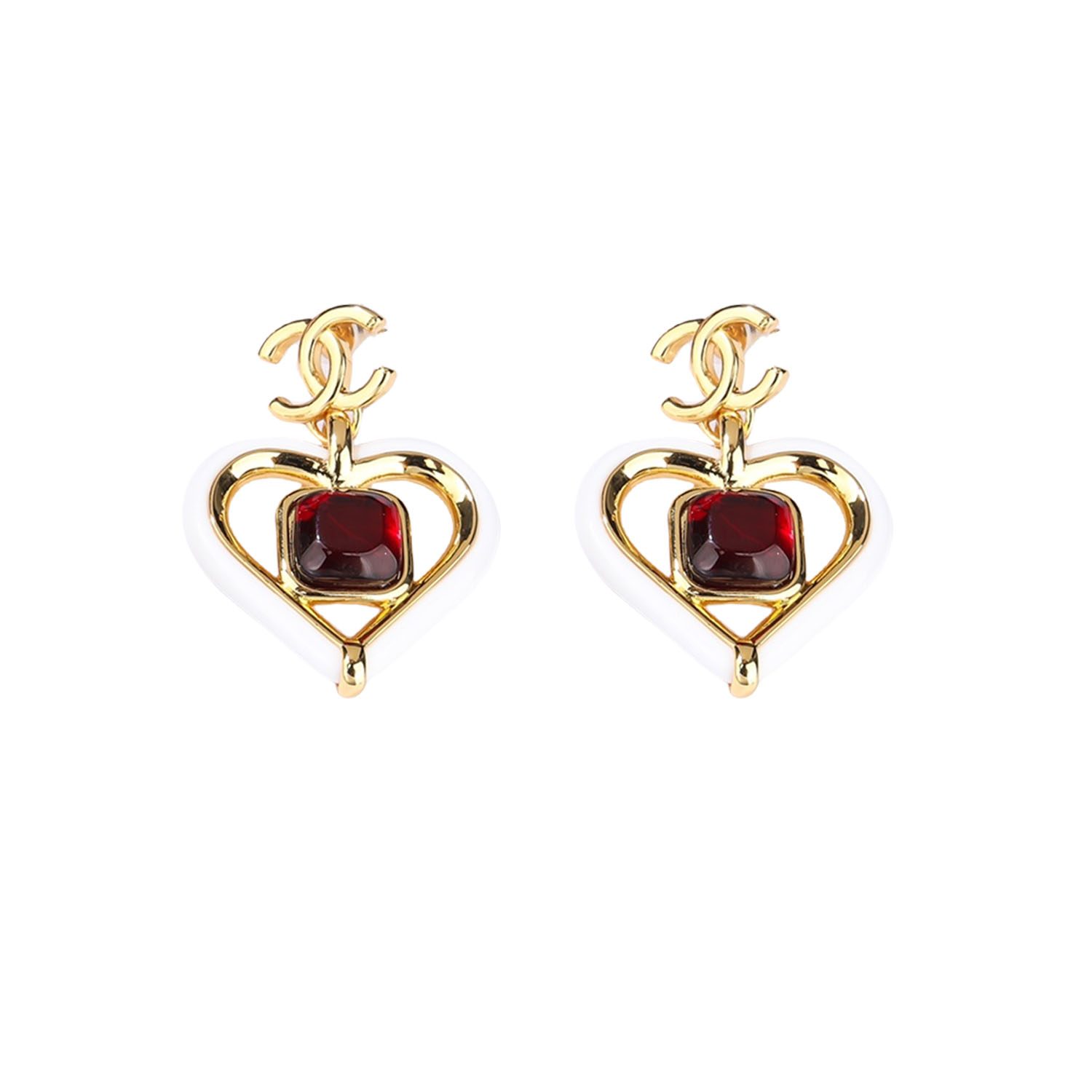 CCE052 Chanel pink/red heart drop earrings - ccjewelryacc