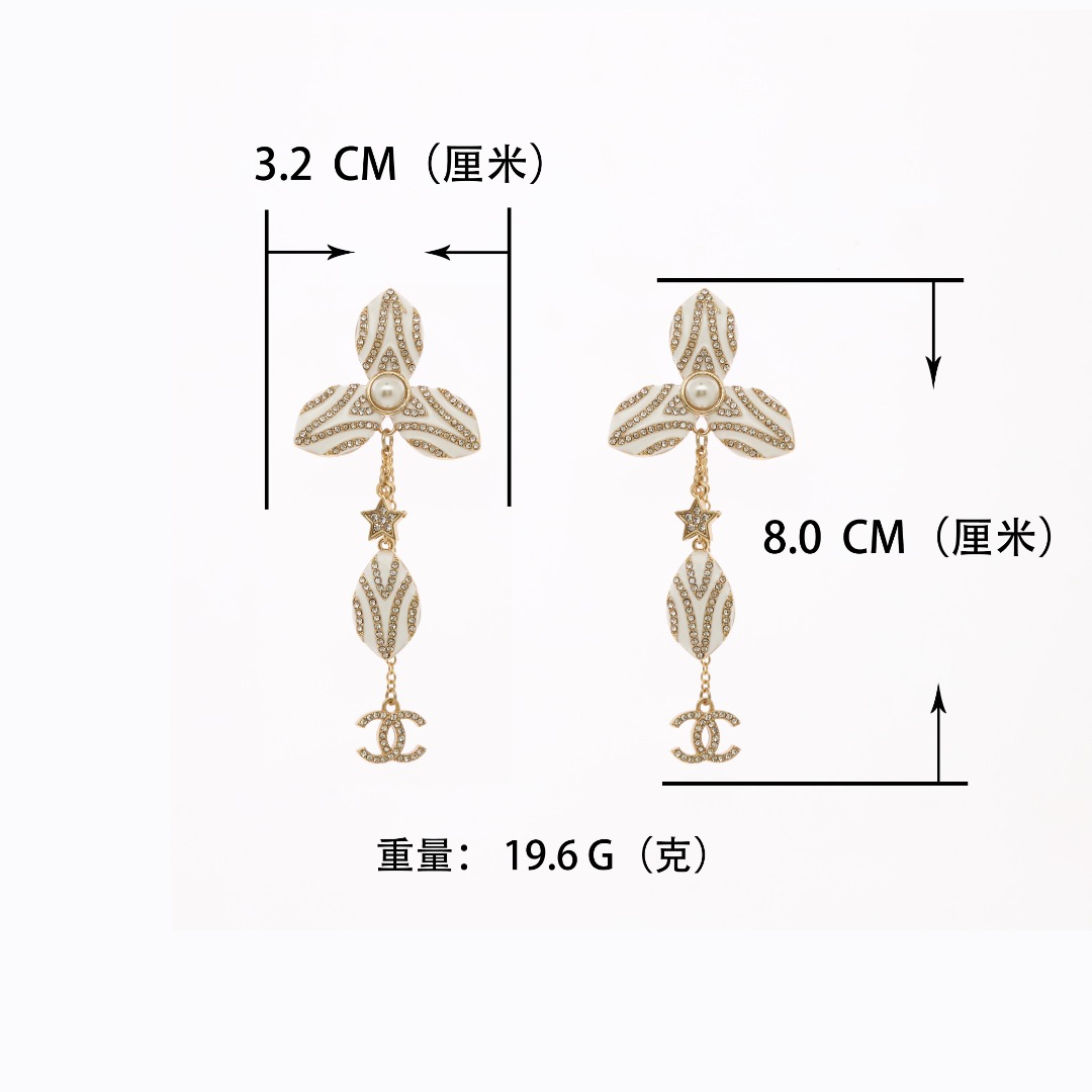 CCE327 Chanel white enamel and crystal flower earrings - ccjewelryacc