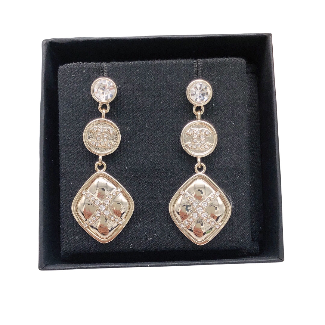CCE757 Chanel rhombus crystal cross drop earrings - ccjewelryacc