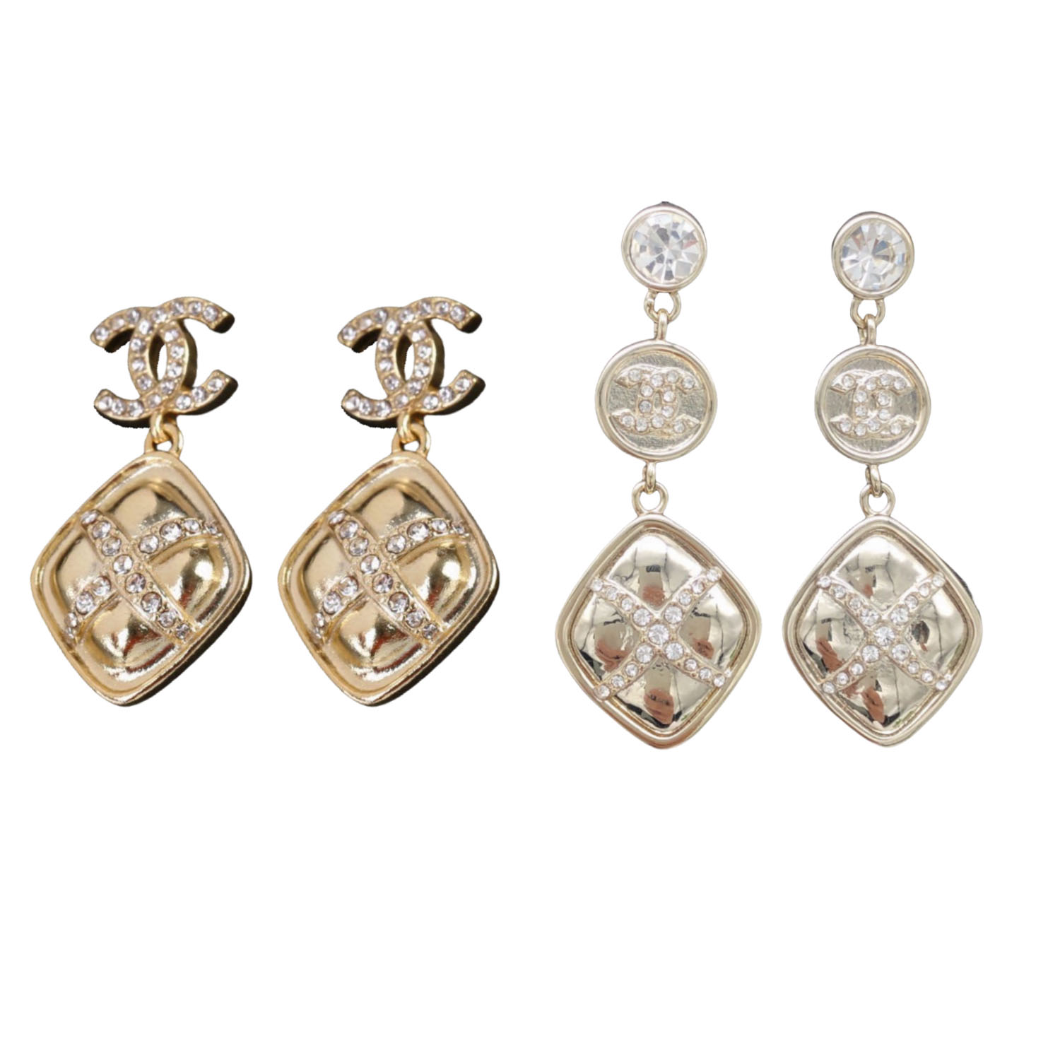 CCE757 Chanel rhombus crystal cross drop earrings - ccjewelryacc
