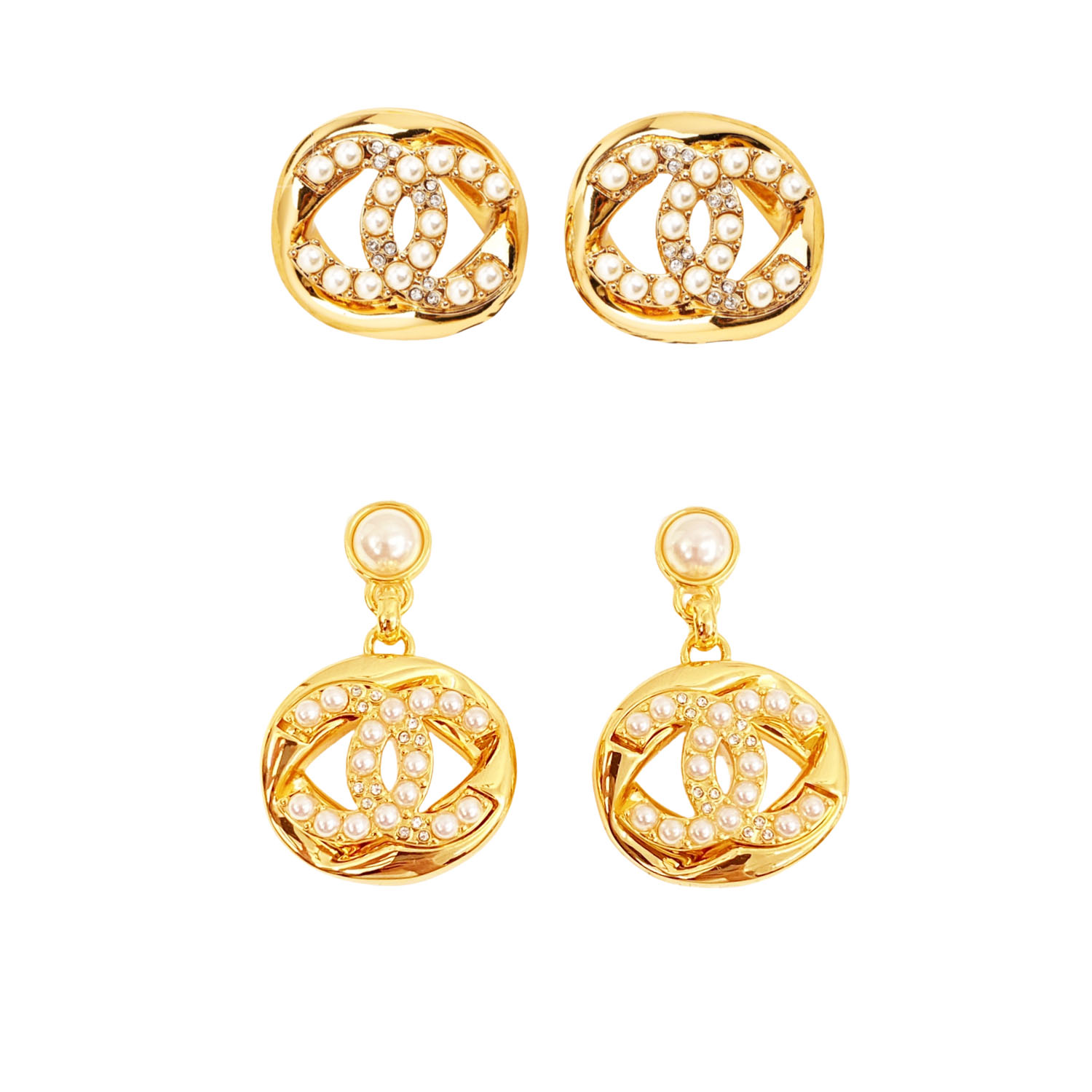 CCE790 CC Crystal pearl stud earrings - ccjewelryacc