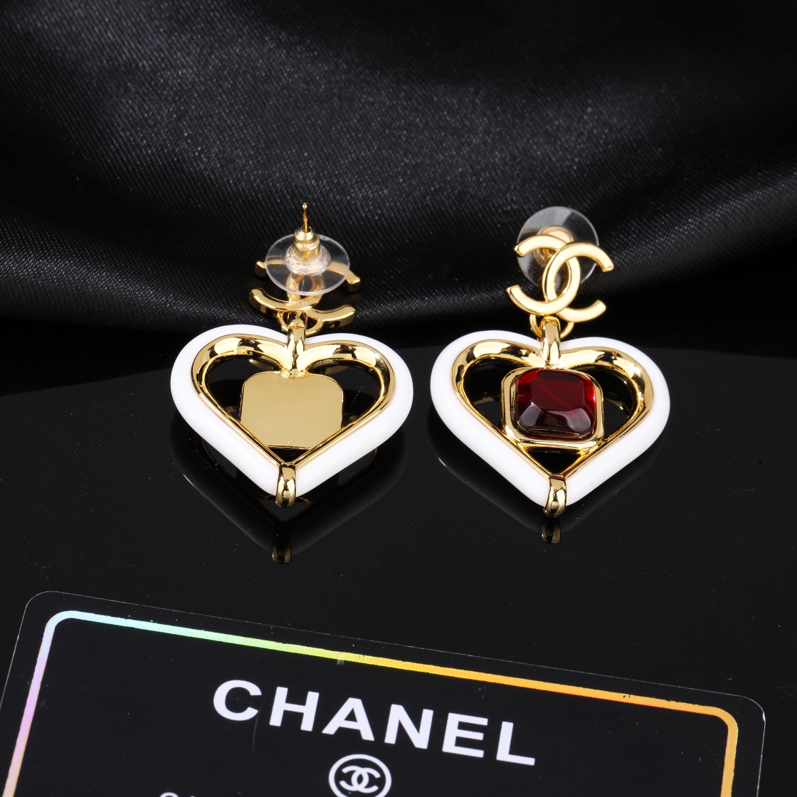 CCE052 Chanel pink/red heart drop earrings - ccjewelryacc