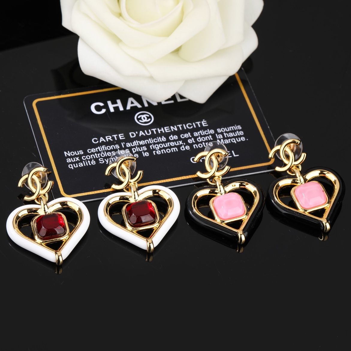 CCE052 Chanel pink/red heart drop earrings - ccjewelryacc
