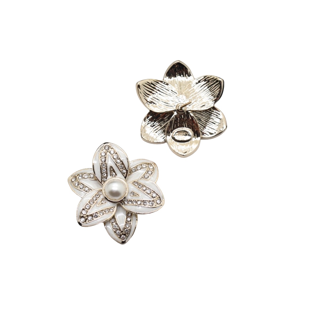 CCE327 Chanel white enamel and crystal flower earrings - ccjewelryacc